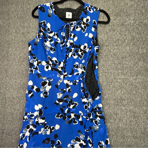 Cabi Blue Abatract Untamed Print w Polka Dot Lining Dress, Sharkbite Hem Sz Med - Picture 5 of 16
